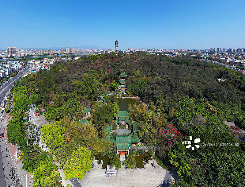 广东省东莞市东城榴花文化旅游区榴花公园航拍图片素材