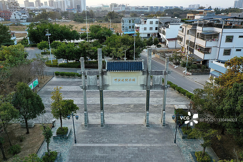 广东省惠州市惠城区三栋鹿颈村邓演达故居航拍图片素材