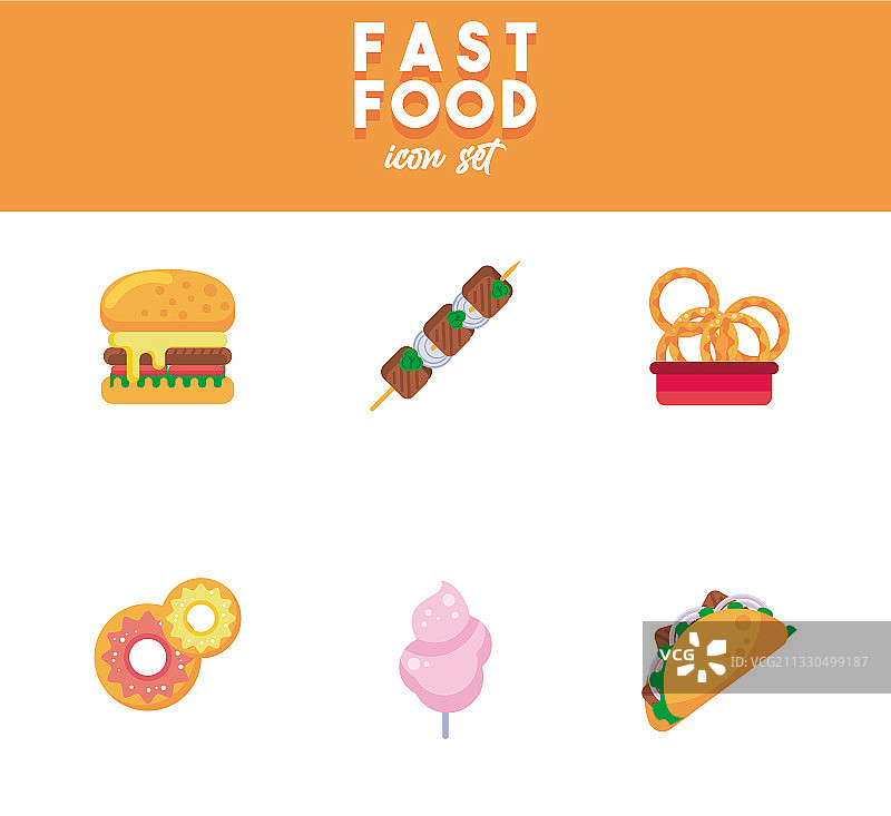 六个街头快餐图标集图片素材