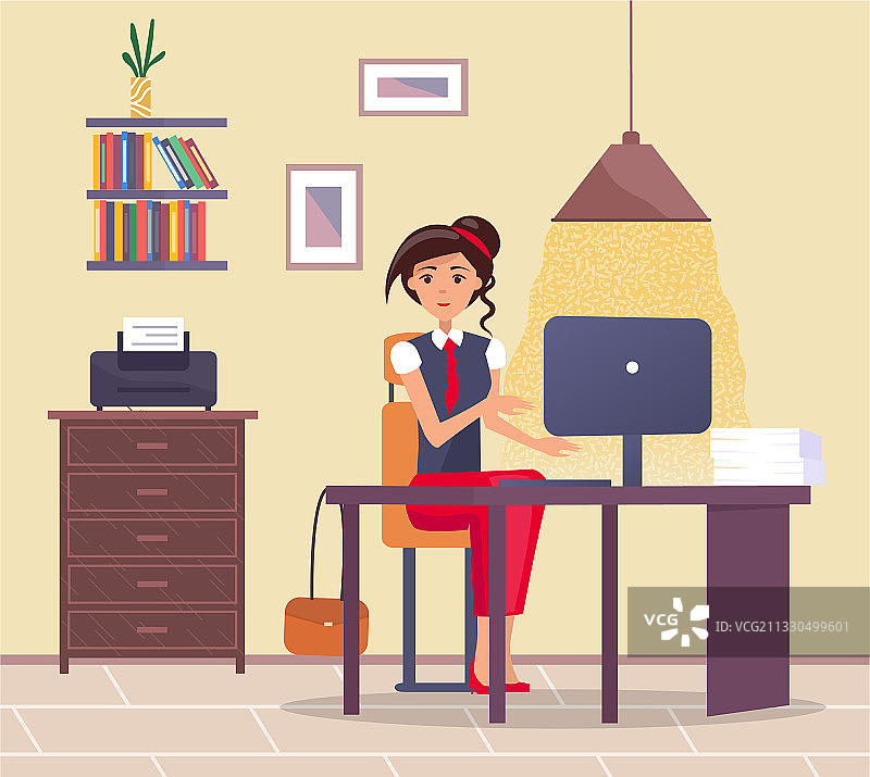 在办公桌前工作的年轻女商人图片素材