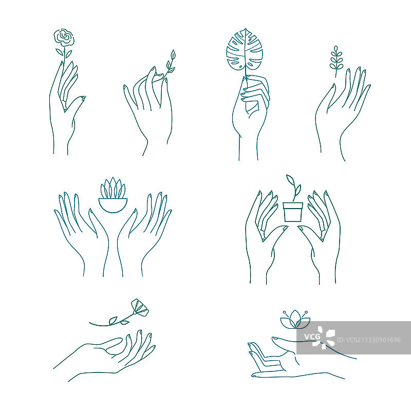 手捧树叶和花朵Logo合集图片素材