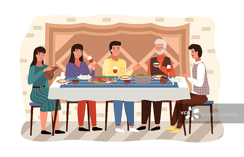 人们享用传统格鲁吉亚美食图片素材