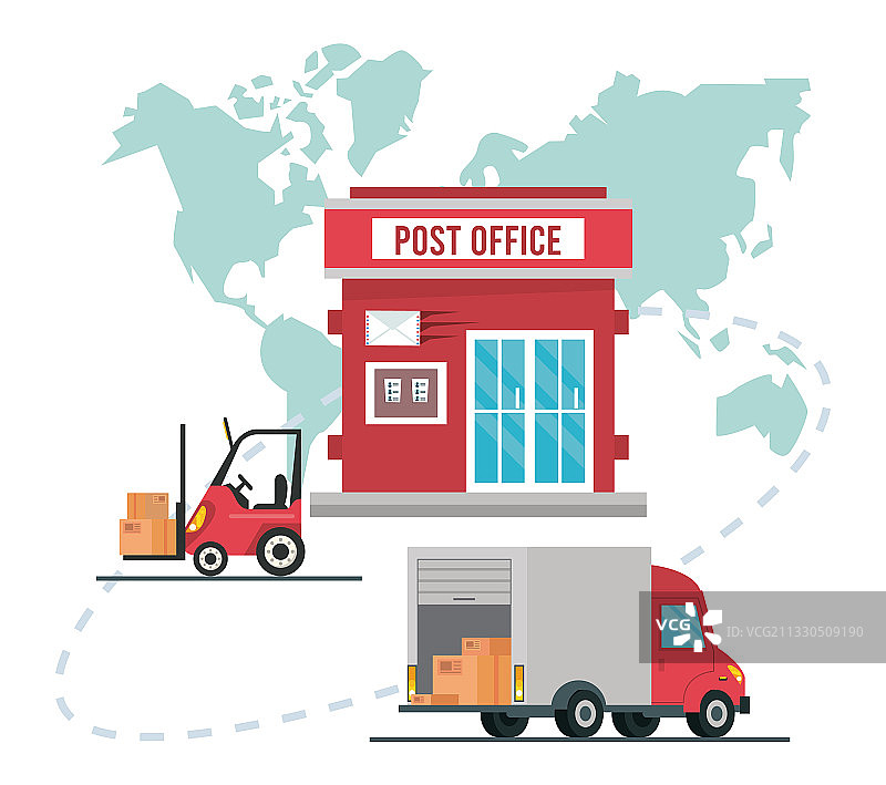带卡车的邮局大楼外观图片素材