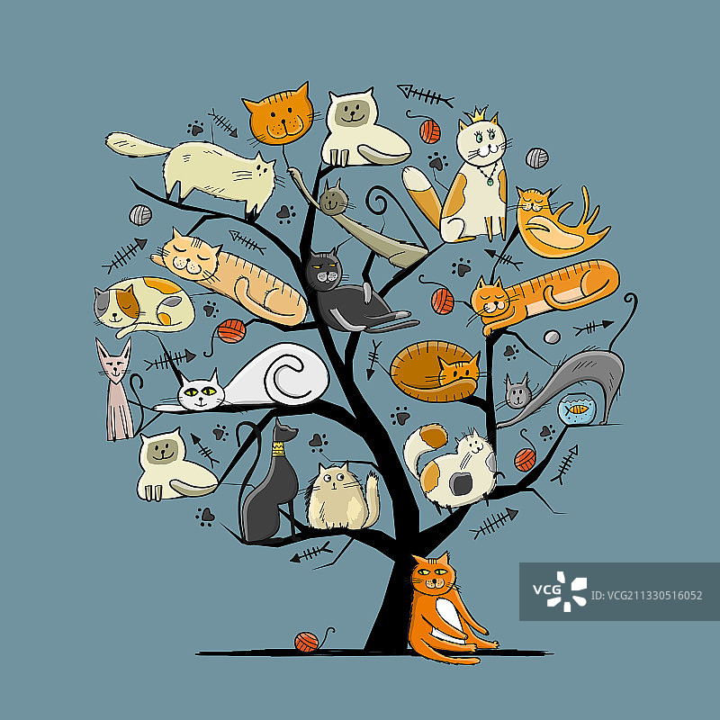 世界爱猫日：有趣的猫咪艺术树图片素材