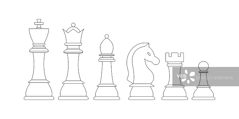 国际象棋棋子线性图标集图片素材