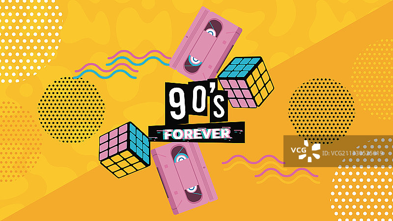 90年代复古风：魔方与卡带图片素材