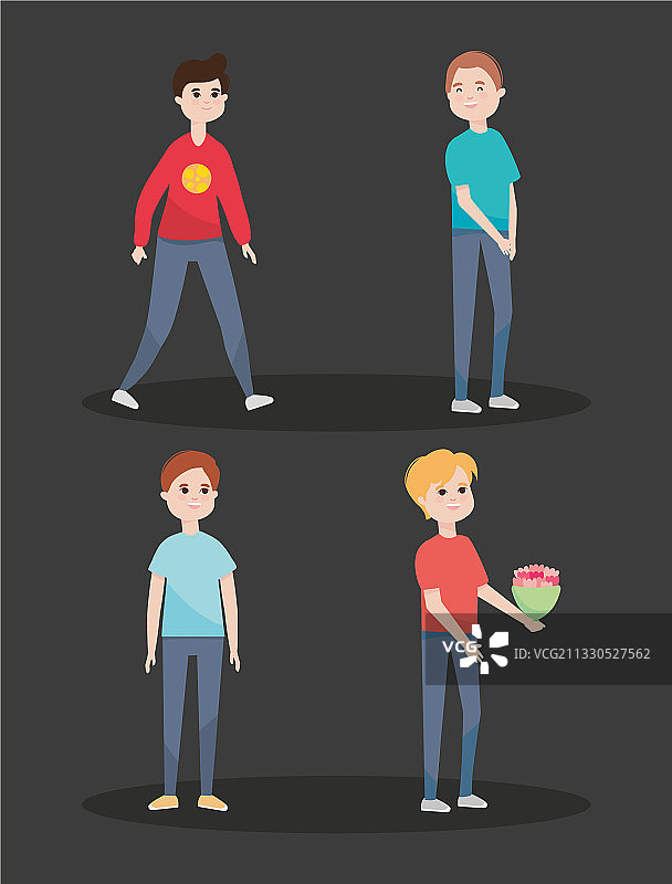 卡通年轻男人站立图标集（彩色）图片素材