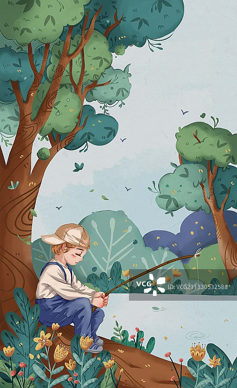 钓鱼的小男孩图片素材