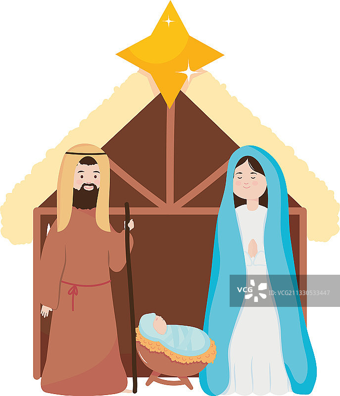 卡通耶稣诞生场景图标，扁平风格图片素材