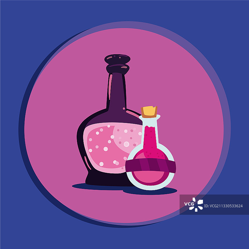 紫色和粉色背景中的魔法药水图片素材