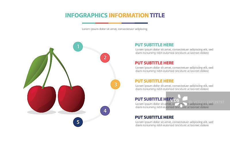 带有5个选项的樱桃水果信息图模板图片素材