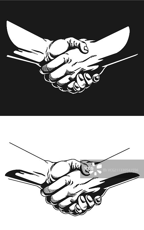 黑色轮廓的握手剪影图片素材