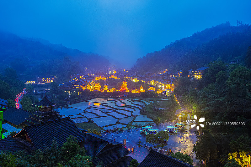 肇兴侗寨+贵州省黔东南苗族侗族自治州黎平县图片素材