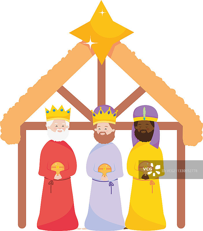 扁平风格三智者圣诞场景图片素材