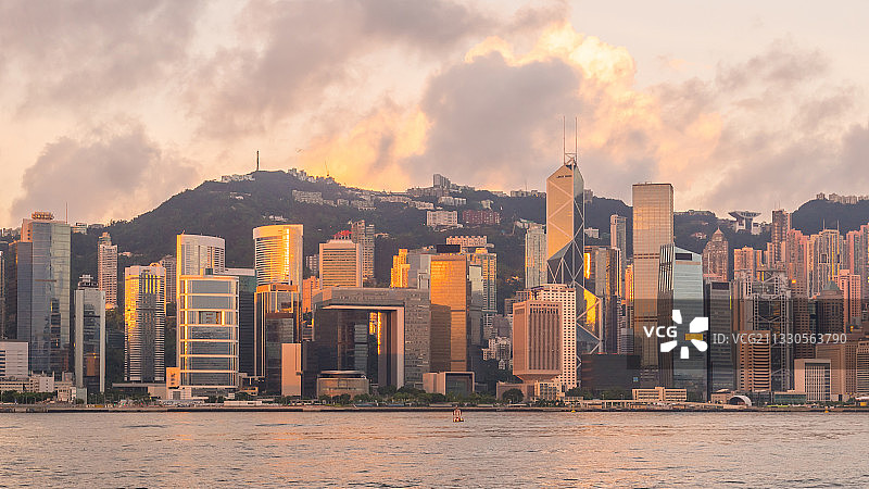 香港维多利亚港日落全景图片素材
