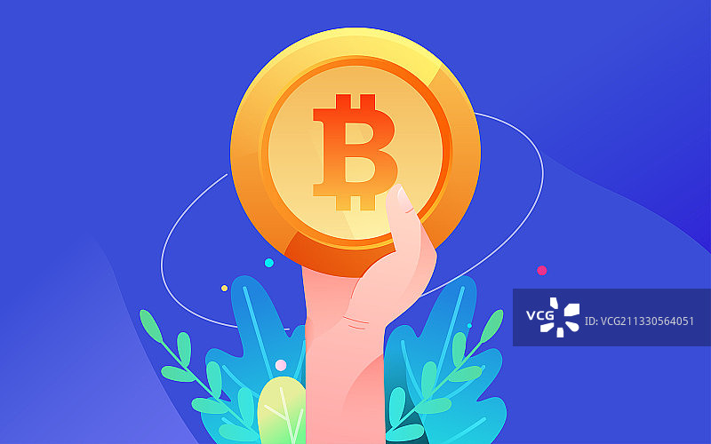 卡通人物手拿比特币互联网理财矢量插画素材图片素材