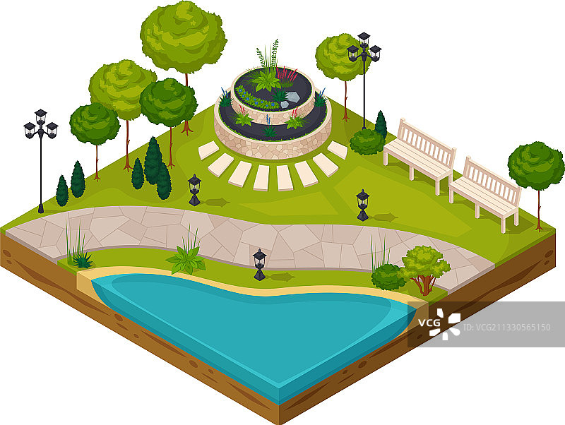 2.5D公园景观片段图片素材