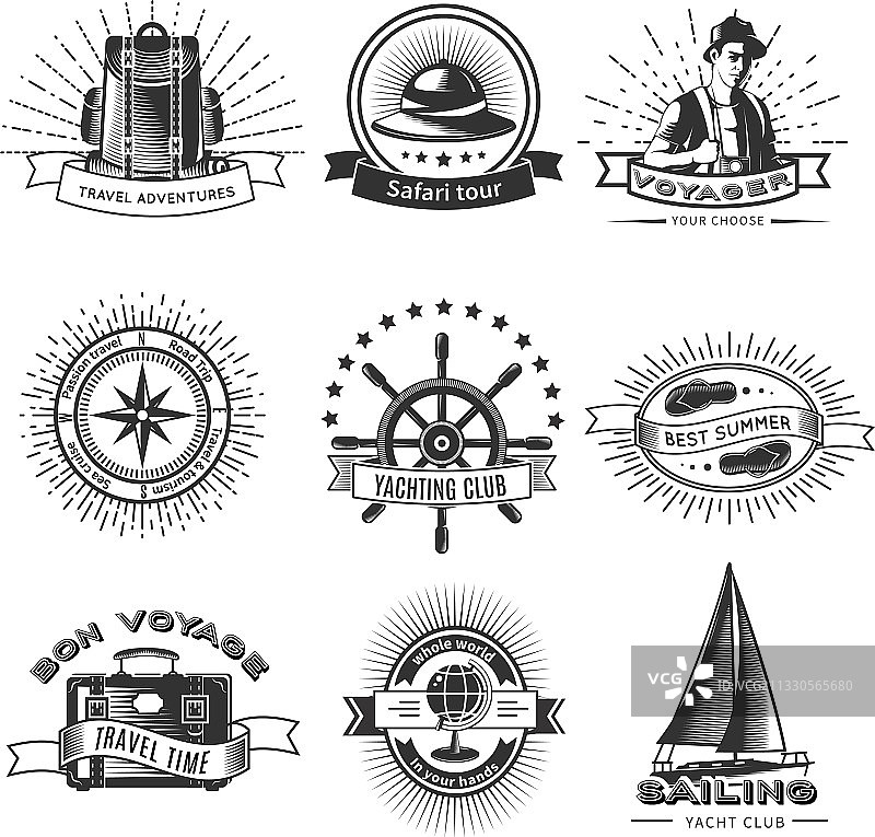 复古单色旅行标签合集图片素材