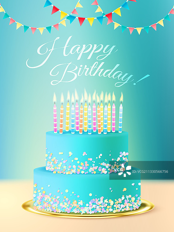 逼真蛋糕生日快乐祝福图片素材