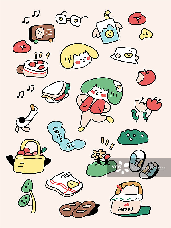 贴纸，女孩，野餐图片素材