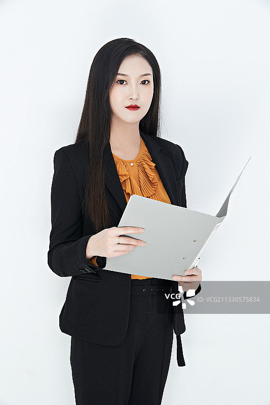 白色背景下青春靓的丽商务女士人像图片素材