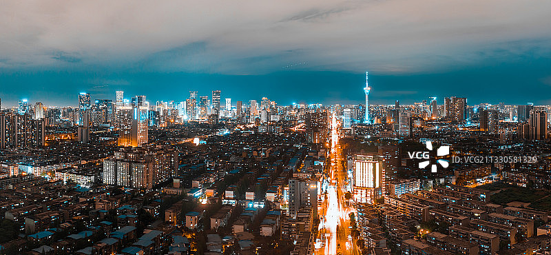 航拍赛博朋克版成都市区夜景图片素材