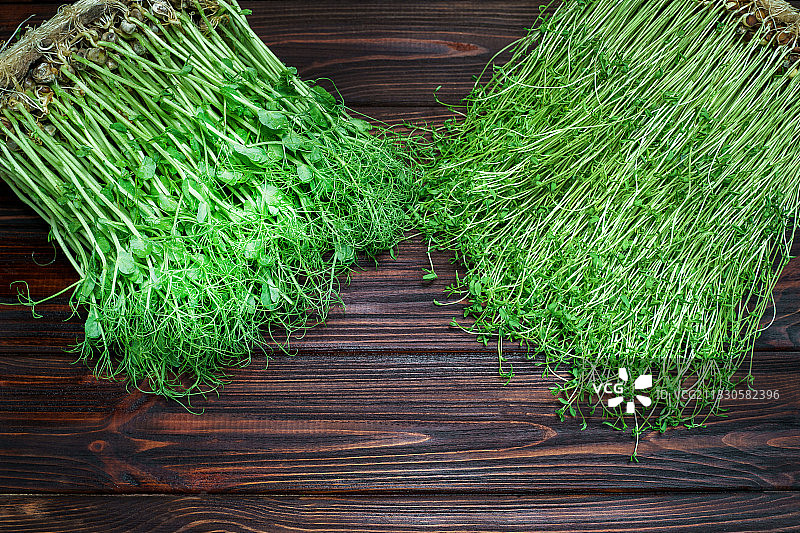 木桌上的植物高角度视图图片素材