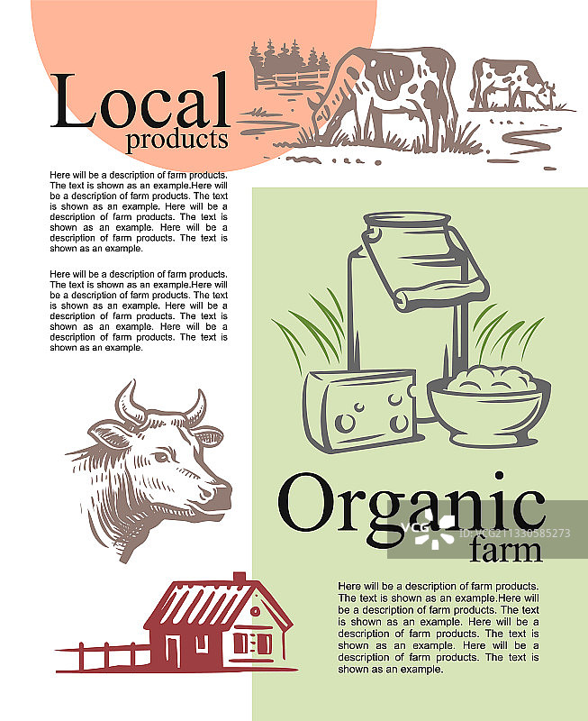 带有奶牛和乳制品的彩色农场图片素材