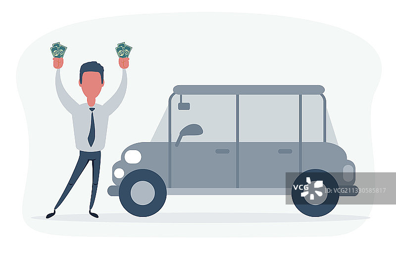 商人站立并快乐地拿着钱图片素材