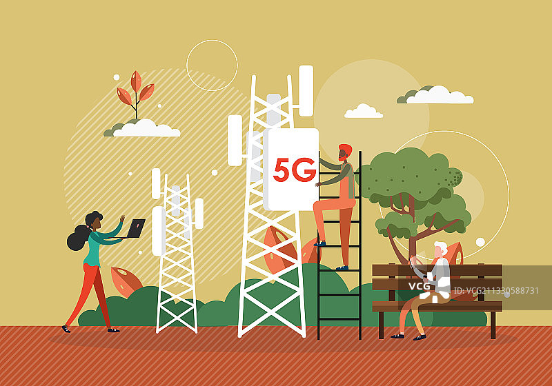 技术人员安装5G蜂窝天线图片素材