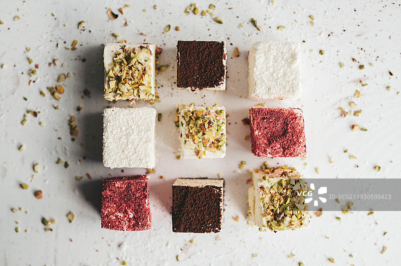 俄罗斯莫斯科：餐桌上的食物俯视图图片素材