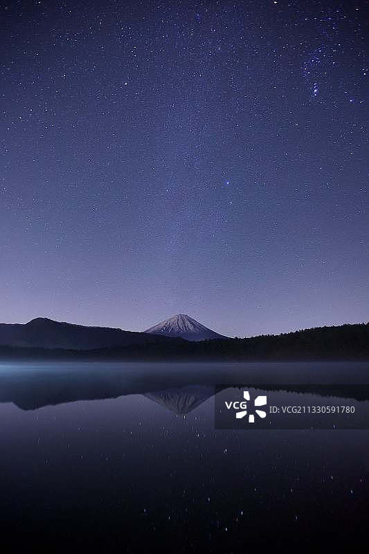 夜晚天空映衬下的湖景图片素材