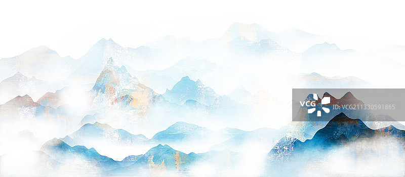 意境抽象蓝色水墨山水画背景图片素材