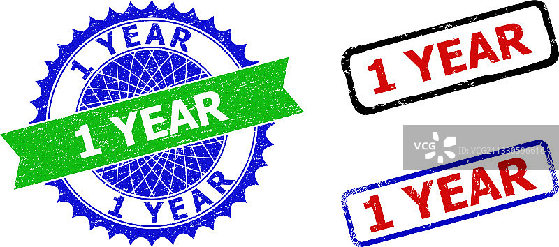 一周年花环和矩形双色印章图片素材