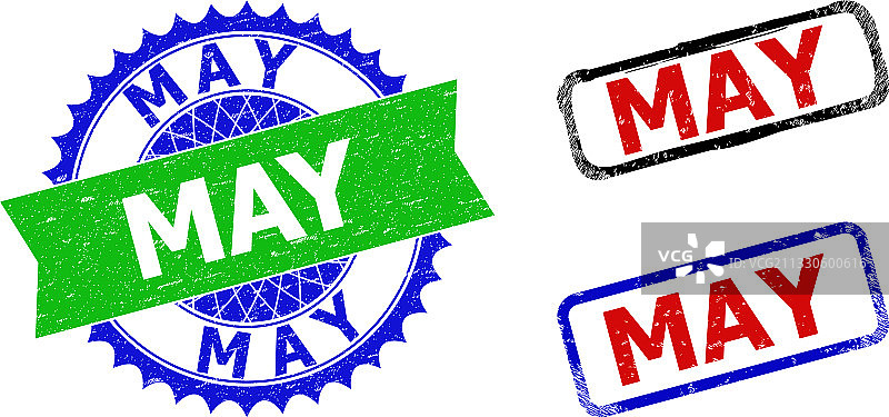 带有MAY字样的花结和矩形双色邮票图片素材