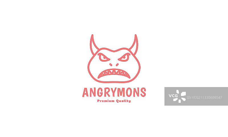 愤怒表情的可爱怪物头像线条标志符号图片素材