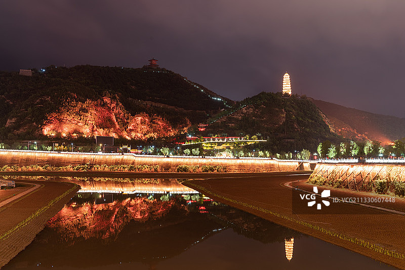 陕西省 延安市 宝塔山 夜景图片素材
