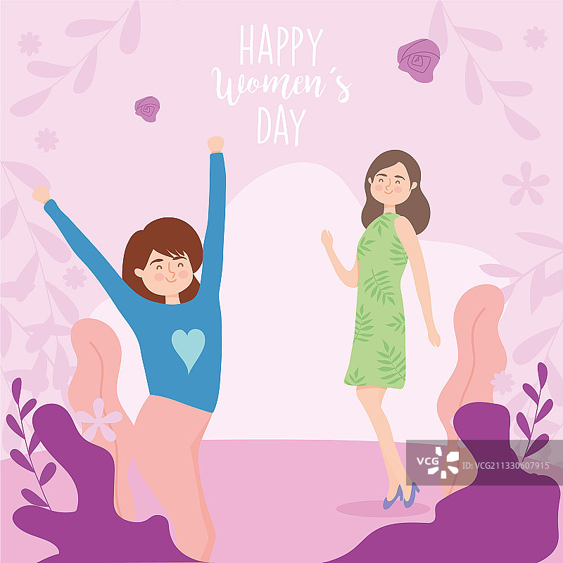 紫色背景上的妇女节卡通女孩图片素材