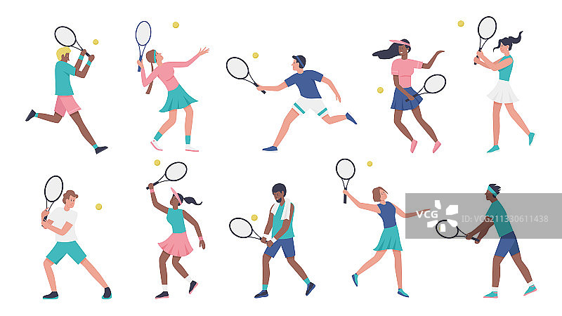 健身：运动型男女打网球图片素材