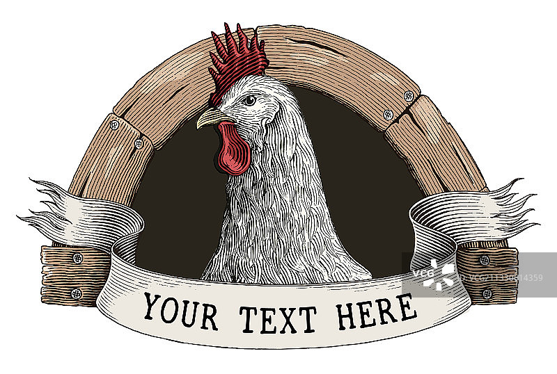 手绘复古雕刻风格的养鸡场logo图片素材