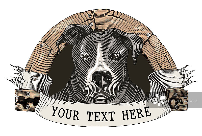 手绘复古雕刻风格的狗狗农场标志图片素材