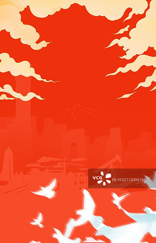中国风国庆节背景素材插画和平鸽红色祥云背景图片素材