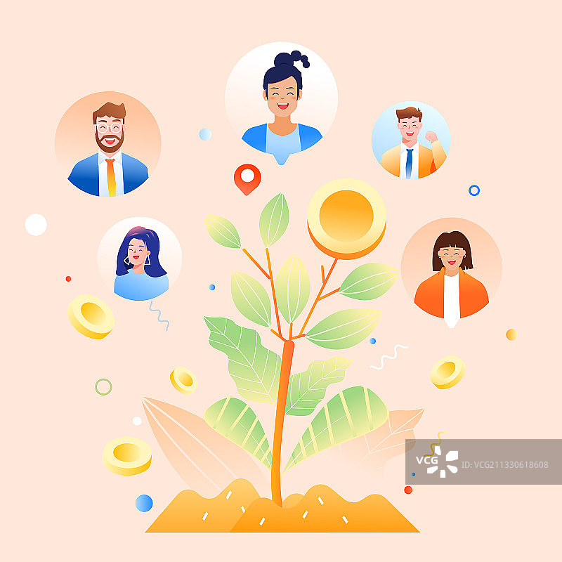 卡通互联网金融理财商务投资收益消费电商招商娱乐网购矢量插画图片素材