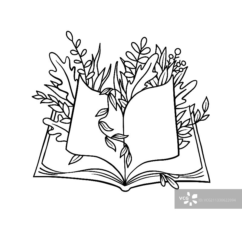 翻开的书本，带有植物图案图片素材