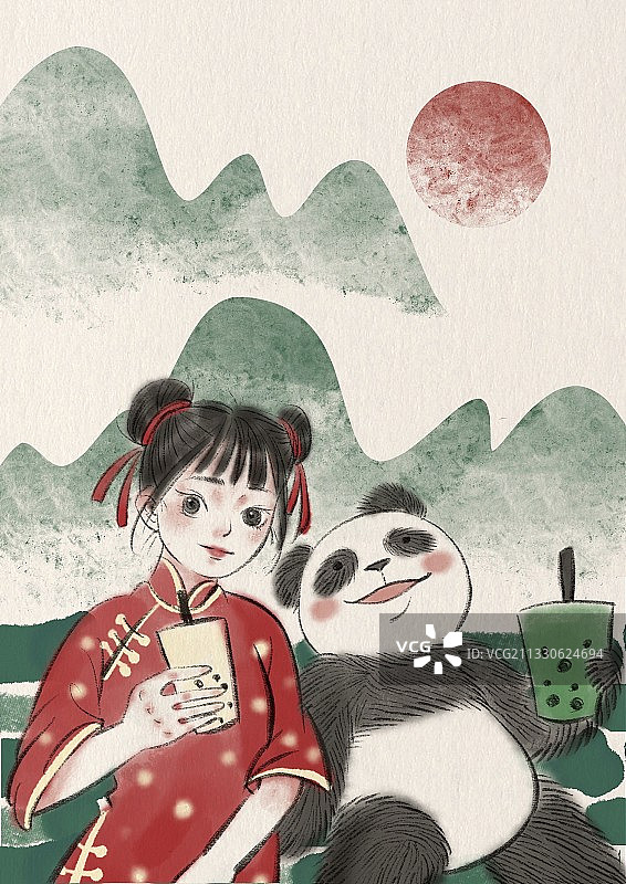 和熊猫的下午茶图片素材