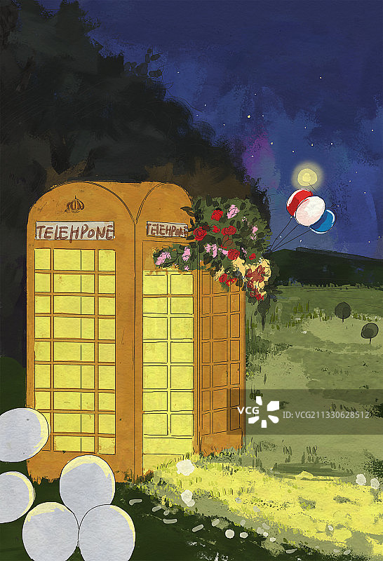 夜晚电话亭神秘氛围图书配图商业插画图片素材