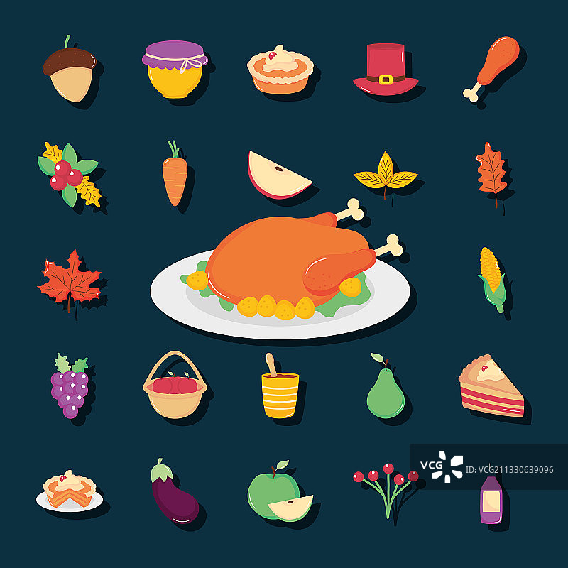 扁平风格的感恩节图标合集图片素材