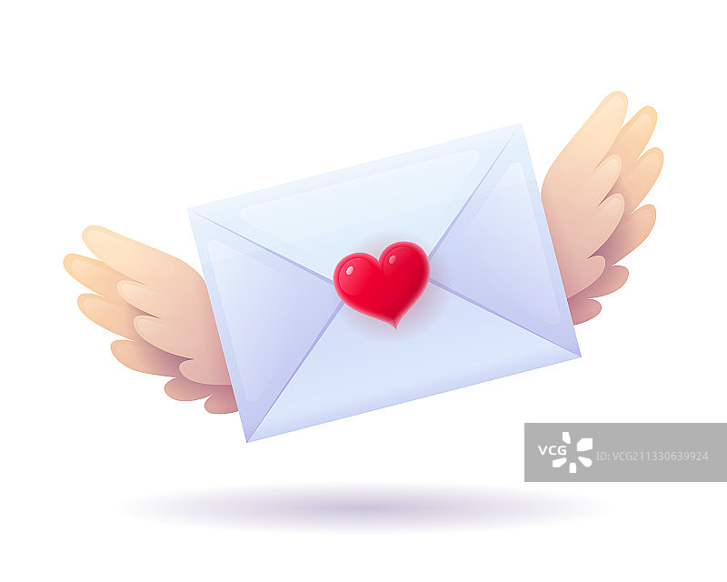 带光面蜡心形翅膀的信封图片素材