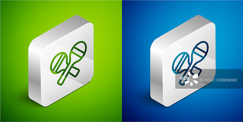 绿色背景上的2.5D线条沙锤图标图片素材