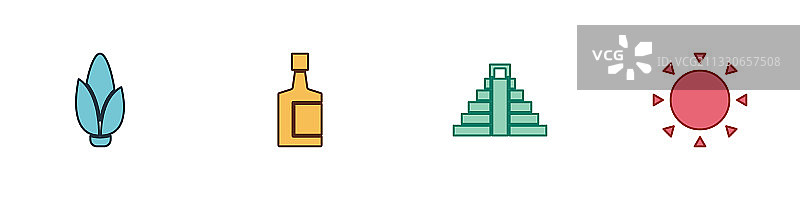 玉米龙舌兰酒瓶奇琴伊察玛雅套装图片素材